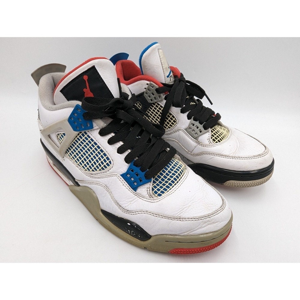 Nike Air Jordan 4 Retro Mens Size 9 WHAT THE White Red Blue Cement CI1184-146